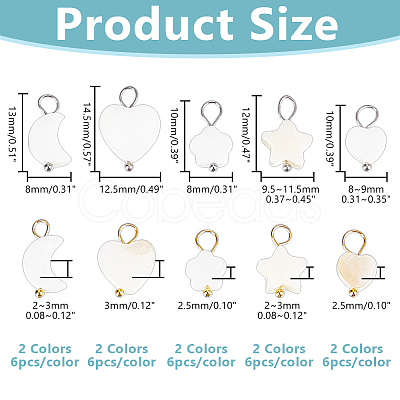 60Pcs 10 Styles Natural Freshwater Shell Pendants PALLOY-HY00106-1