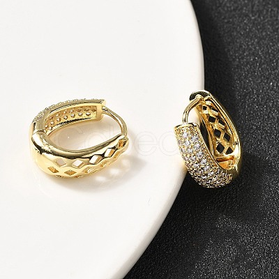 Brass Micro Pave Clear Cubic Zirconia Oval Hoop Earrings EJEW-F382-01G-1