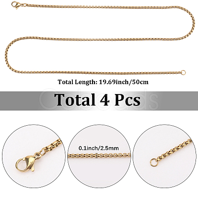 4Pcs 304 Stainless Steel Box Chain Necklaces NJEW-SC0001-34G-02-1
