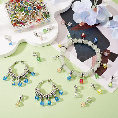 105Pcs 7 Colors Electroplate Transparent Glass Charms PALLOY-TAC0231-1