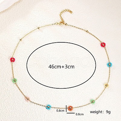 Bohemian Brass & Plastic Colorful Flower Beads Link Chain Necklaces for Women Daily Casual Party Wear QW4664-1
