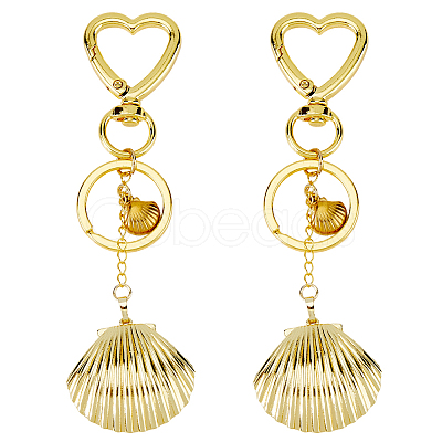 2Pcs Brass Shell Shape Pendant Keychains HJEW-HS00090-1