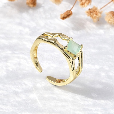 Square Brass Cat Eye Cuff Rings RJEW-G344-01G-1