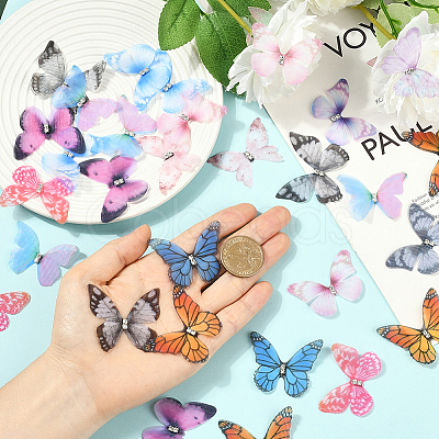 60Pcs 12 Colors  Polyester Butterfly Ornament Accessories FIND-SP0004-59-1