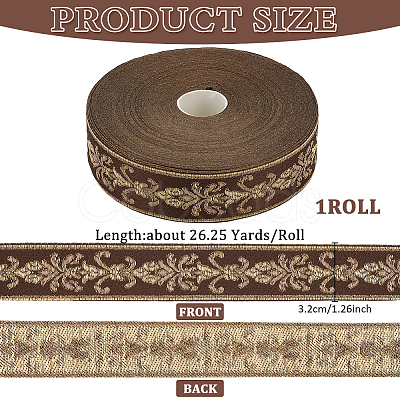 24M Polyester Flower Jacquard Ribbons OCOR-WH0045-22B-1
