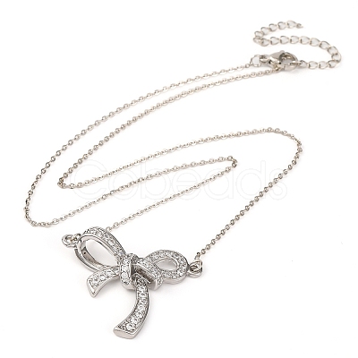 Brass Micro Pave Clear Cubic Zirconia Bowknot Pendant Necklaces NJEW-F326-04P-1