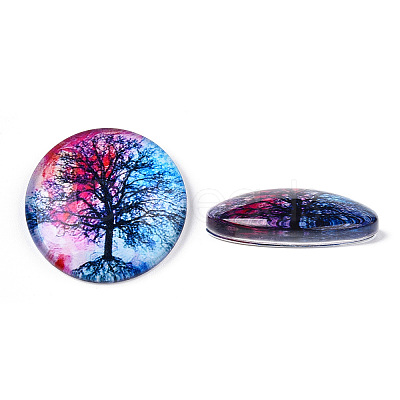 Half Round/Dome Tree Pattern Glass Flatback Cabochons for DIY Projects LS-GGLA-Q037-25mm-M28-01-1