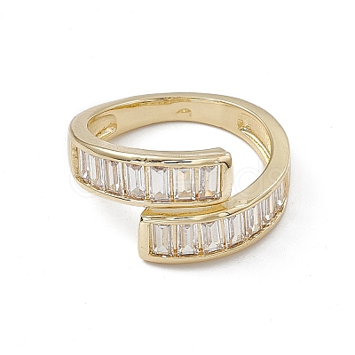 Clear Cubic Zirconia Rectangle Open Cuff Ring RJEW-G276-10G-1