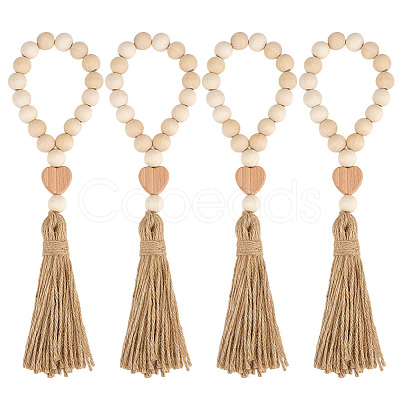 4Pcs Wood Beaded Pendant Decorations HJEW-MA00019-1