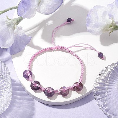Natural Amethyst Rondelle Braided Bead Bracelets BJEW-TA00492-01-1