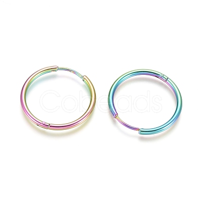 Ion Plating(IP) 304 Stainless Steel Huggie Hoop Earrings EJEW-F111A-25mm-Y-1