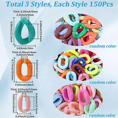 450Pcs 3 Styles Opaque Acrylic Quick Link Connectors MACR-SP0002-08-1