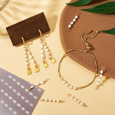 6Pcs 3 Styles Natural Cultured Freshwater Pearl Beaded Connector Charms PALLOY-TA00269-1
