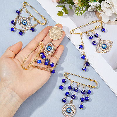 4Pcs Blue Evil Eye Alloy Rhinestone Charm Kilt Pins JEWB-FH00039-1