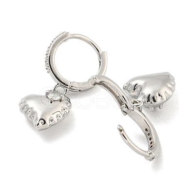 Heart Brass Micro Pave Clear Cubic Zirconia Huggie Hoop Dangle Earrings for Women AJEW-U003-03P-1