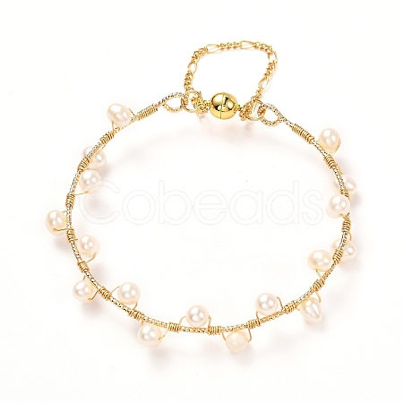 Natural Pearl Braided Bangle for Girl Women BJEW-JB06830-02-1
