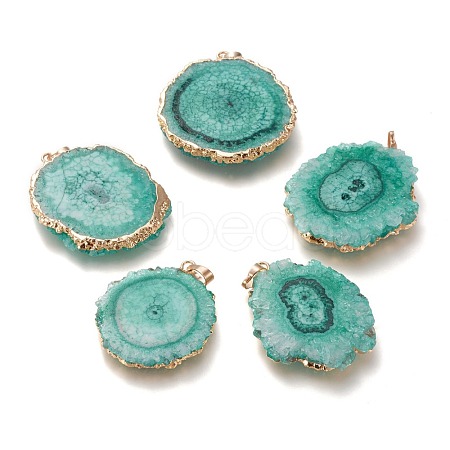 Dyed Natural Druzy Solar Quartz Crystal Pendants G-F693-01F-G-1