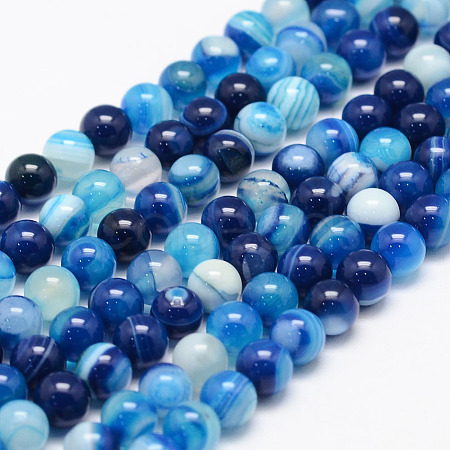 Natural Striped Agate/Banded Agate Bead Strands X-G-K155-B-6mm-02-1