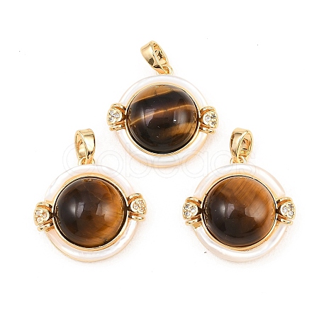 Natural Tiger Eye and Freshwater Shell Pendants KK-H538-24B-G-1