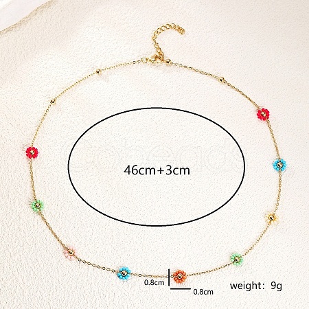 Bohemian Brass & Plastic Colorful Flower Beads Link Chain Necklaces for Women Daily Casual Party Wear QW4664-1