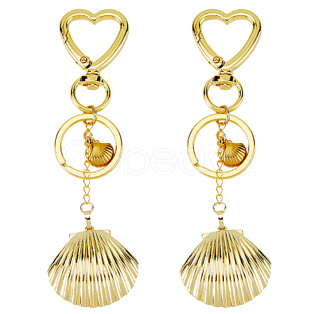 2Pcs Brass Shell Shape Pendant Keychains HJEW-HS00090-1