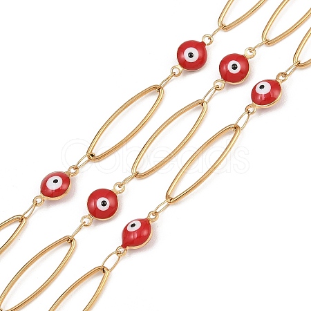 304 Stainless Steel Enamel Evil Eye & Horse Eye Link Chains CHS-K021-11G-05-1