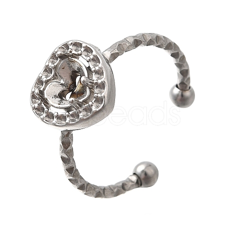 Heart 304 Stainless Steel Adjustable Cuff Ring Components STAS-H237-02C-P-1