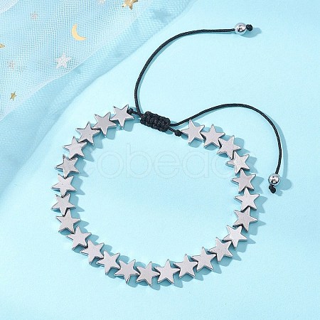 Non-magnetic Synthetic Hematite Star Beads Braided Bead Bracelets for Women Men BJEW-JB13301-1