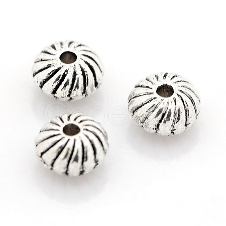 Antique Silver Plated Alloy Corrugated Beads PALLOY-N0003-02AS-1