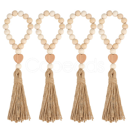 4Pcs Wood Beaded Pendant Decorations HJEW-MA00019-1