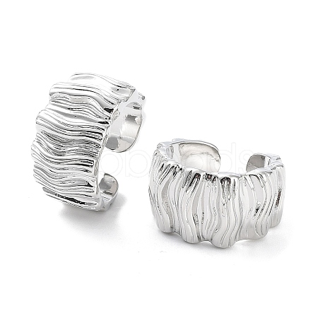 Brass Textured Open Cuff Rings for Women RJEW-D016-01P-1