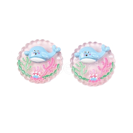 Ocean Theme Flat Round Resin Cabochons CRES-T025-02C-1