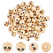 PandaHall Elite 80Pcs Natural Wood European Beads, Waxed and Printed, Undyed, Large Hole Beads, Round, Navajo White, 19~20mm, Hole: 5mm