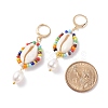 Natural Shell and Pearl Wrapped Dangle Hoop Earrings EJEW-TA00049-3