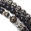 3Pcs 3 Styles 8mm Round Natural Tibetan 3-Eye dZi Agate & Eyeless Obsidian Beaded Stretch Bracelet Sets BJEW-JB10336-5