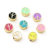 Flat Round with Peace Sign Brass Enamel Beads KK-G419-05G-1