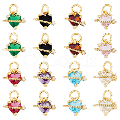 16PCS 8Colors Brass Cubic Zirconia Charms KK-DC0003-70-1