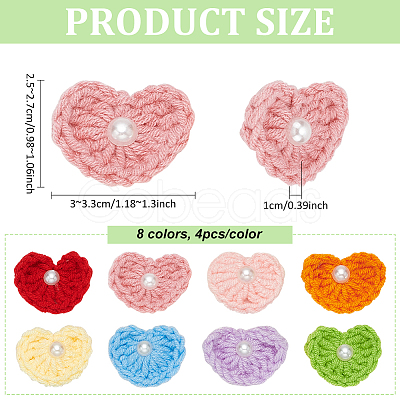 32Pcs 8 Colors Heart Wool Knitting with Plastic Pearl Cabochons DIY-FG0005-57-1