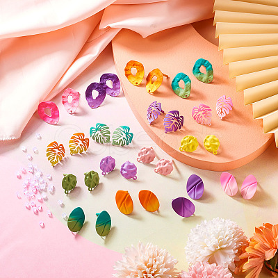 32Pcs 16 Style Spray Painted Iron Stud Earring Findings FIND-TA0001-87-1