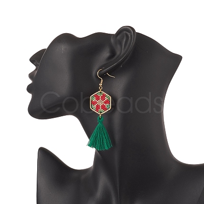 Glass Seed Braided Hexagon Dangle Earrings EJEW-MZ00052-03-1