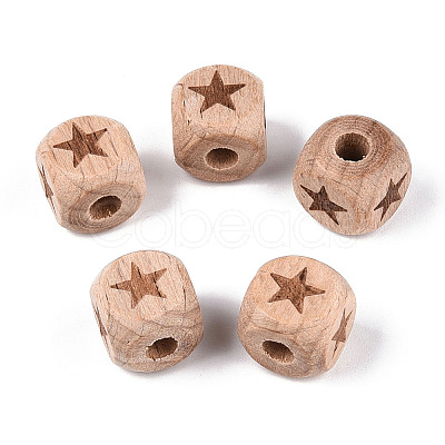Engraved Beech Wood Beads WOOD-N015-08A-1