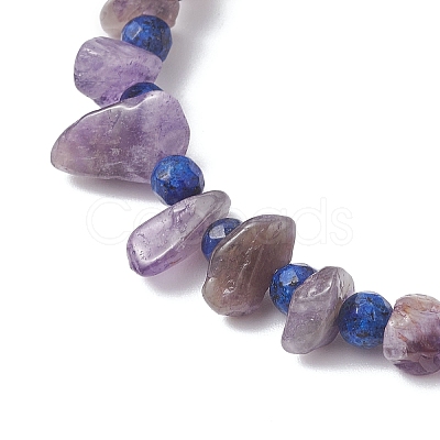 Natural Lapis Lazuli & Amethyst Chip Beaded Bracelets for Women BJEW-JB12526-01-1