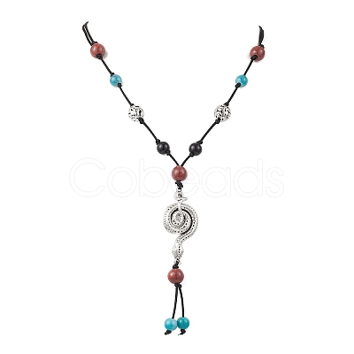 Retro Glass & Porcelain & Alloy Adjustable Nylon Cord Y Necklaces for Women NJEW-JN05360-03-1