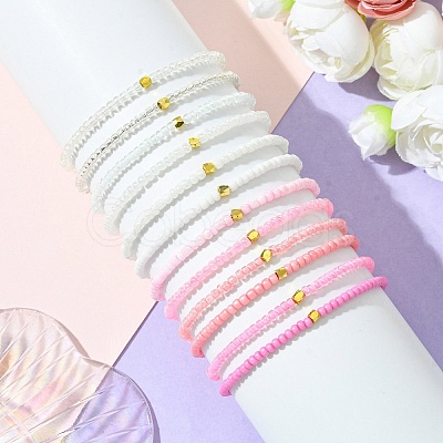 Pink Color Palette Glass Seed Beaded Stretch Bracelet Sets BJEW-MZ00102-1