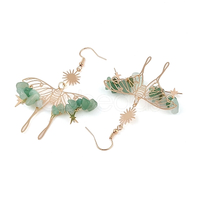 Natural Green Aventurine Chips Dangle Earrings EJEW-S214-01F-1