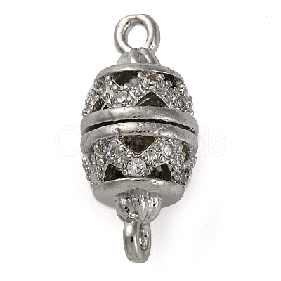 Brass Micro Pave Clear Cubic Zirconia Hollow Oval Connector Charms KK-A230-05B-P-1