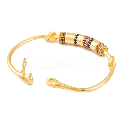 Brass Pave Cubic Zirconia Column Bangles for Women BJEW-S147-22G-1