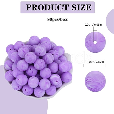 80Pcs Round Silicone Focal Beads SIL-SZ0001-24-30-1