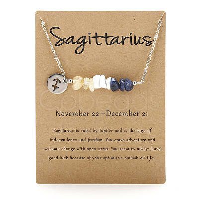 667 Stainless Steel with Natural Yellow Quartz & Natural Howlite & Natural Sodalite Chip Pendant Necklaces FS-WGFED6E-06-1