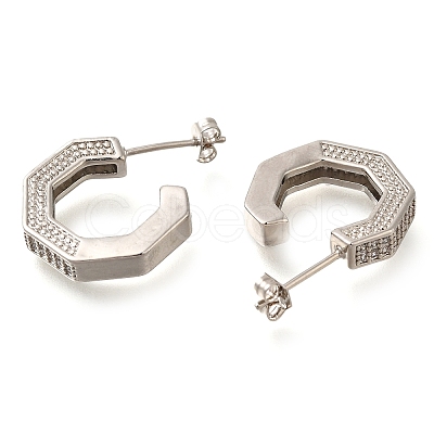 Rack Plating C-Shaped Brass Pave Clear Cubic Zirconia Stud Earrings EJEW-I310-08P-1